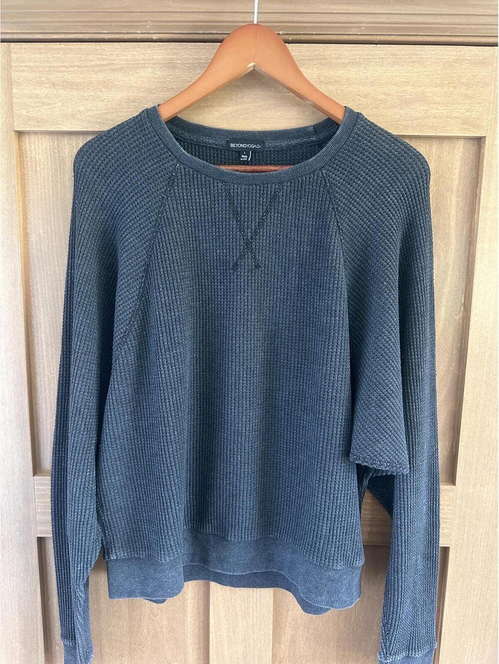 Beyond Yoga With The Band Pullover Waffle Crewneck Sweatshirt Washed Black Large - Picture 5 of 12